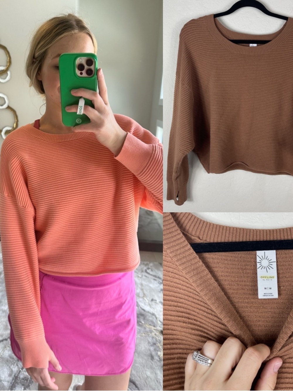 Aerie Offline Home Stretch Drop Shoulder Ribbed Sweater Brown Size Medium